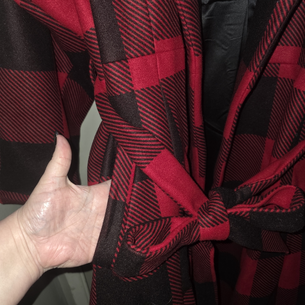 Torrid Red and Black Plaid Trench Coat - Picture 10 of 11